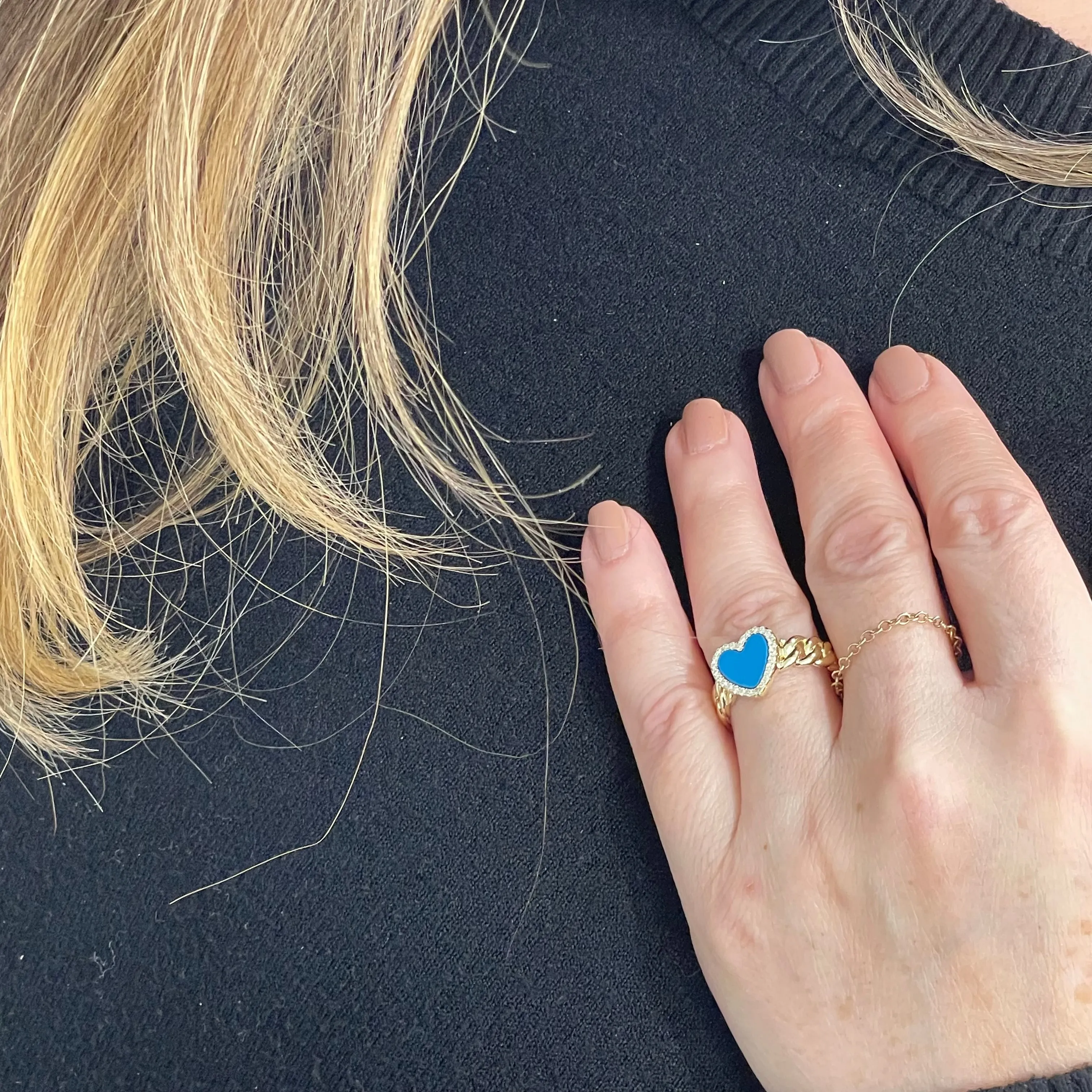 Turquoise Heart Cuban Link Ring