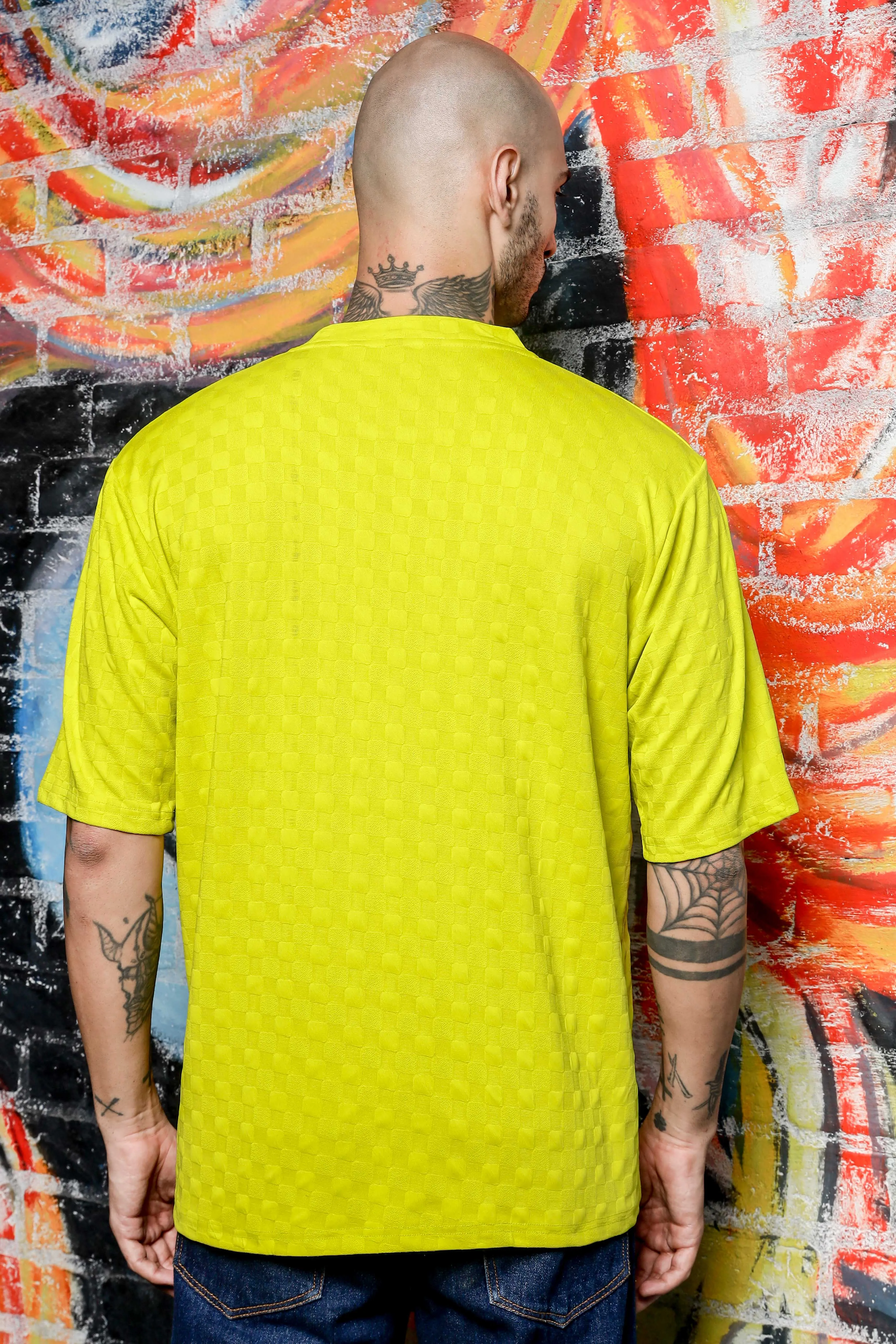 Unisex Lime Green Textured Round Neck Oversized T-shirt