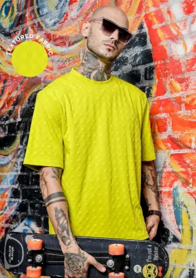 Unisex Lime Green Textured Round Neck Oversized T-shirt