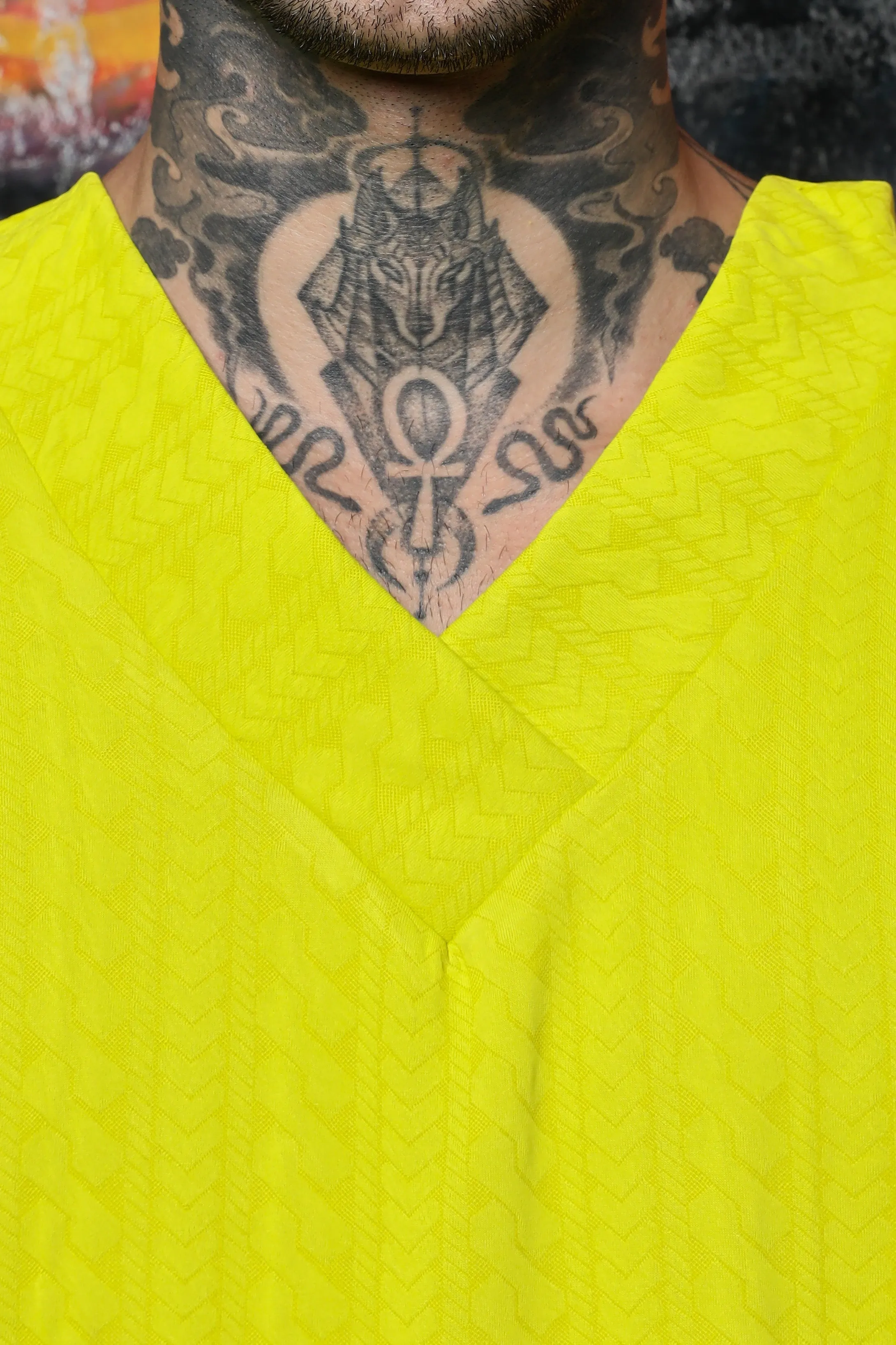 Unisex Lime Green Textured V-Neck Oversized T-shirt