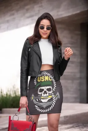 USMC Skull Mascots Pencil Skirt