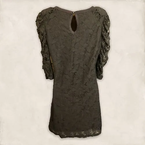 Vero Moda Womens Khaki/Grey Lacy Ruched Sleeve Dress Size L UK 12/14 EU 40/42