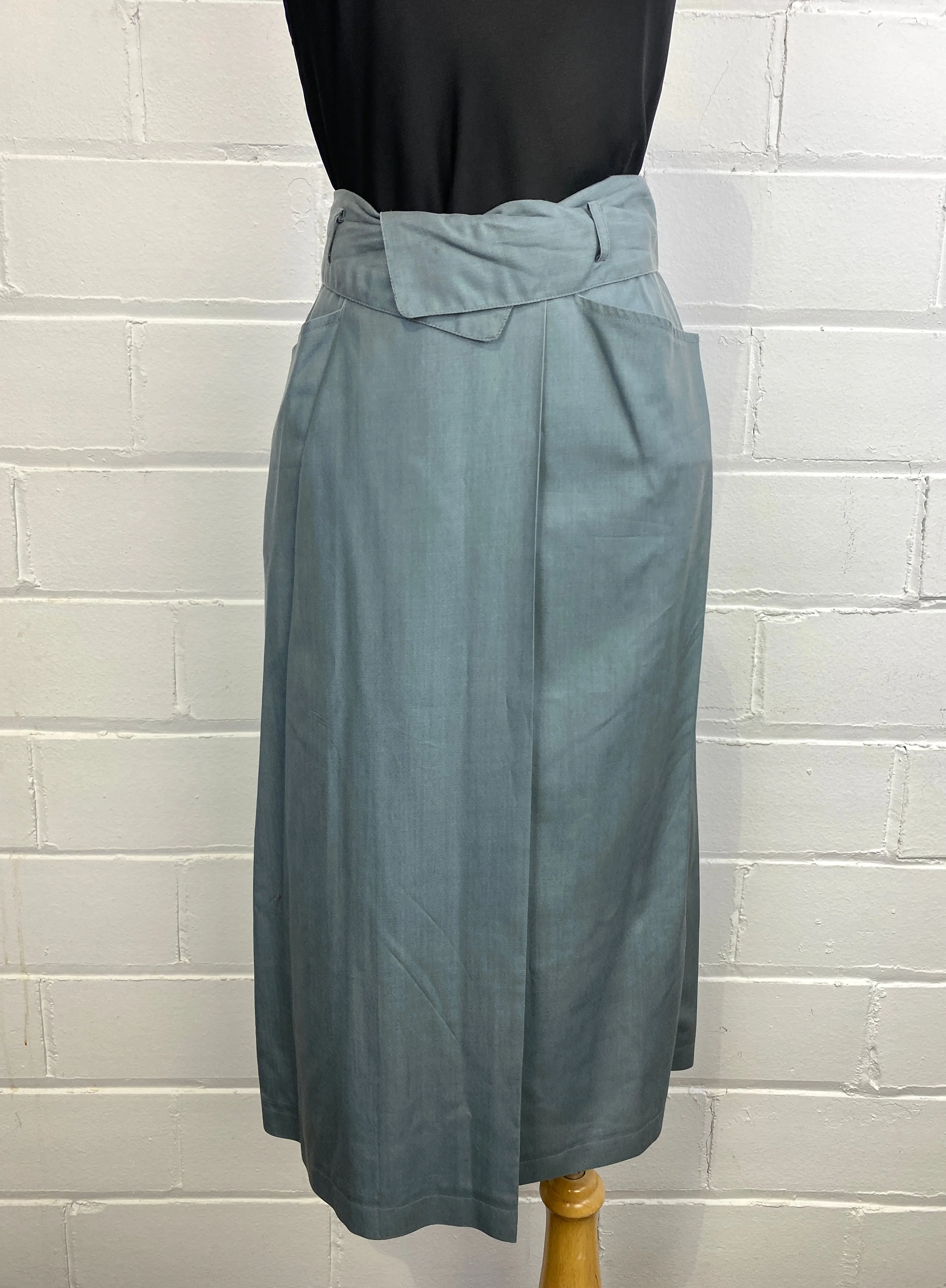 Vintage 1980s Kenzo Sea Foam Green Silk Midi-Skirt, W32"