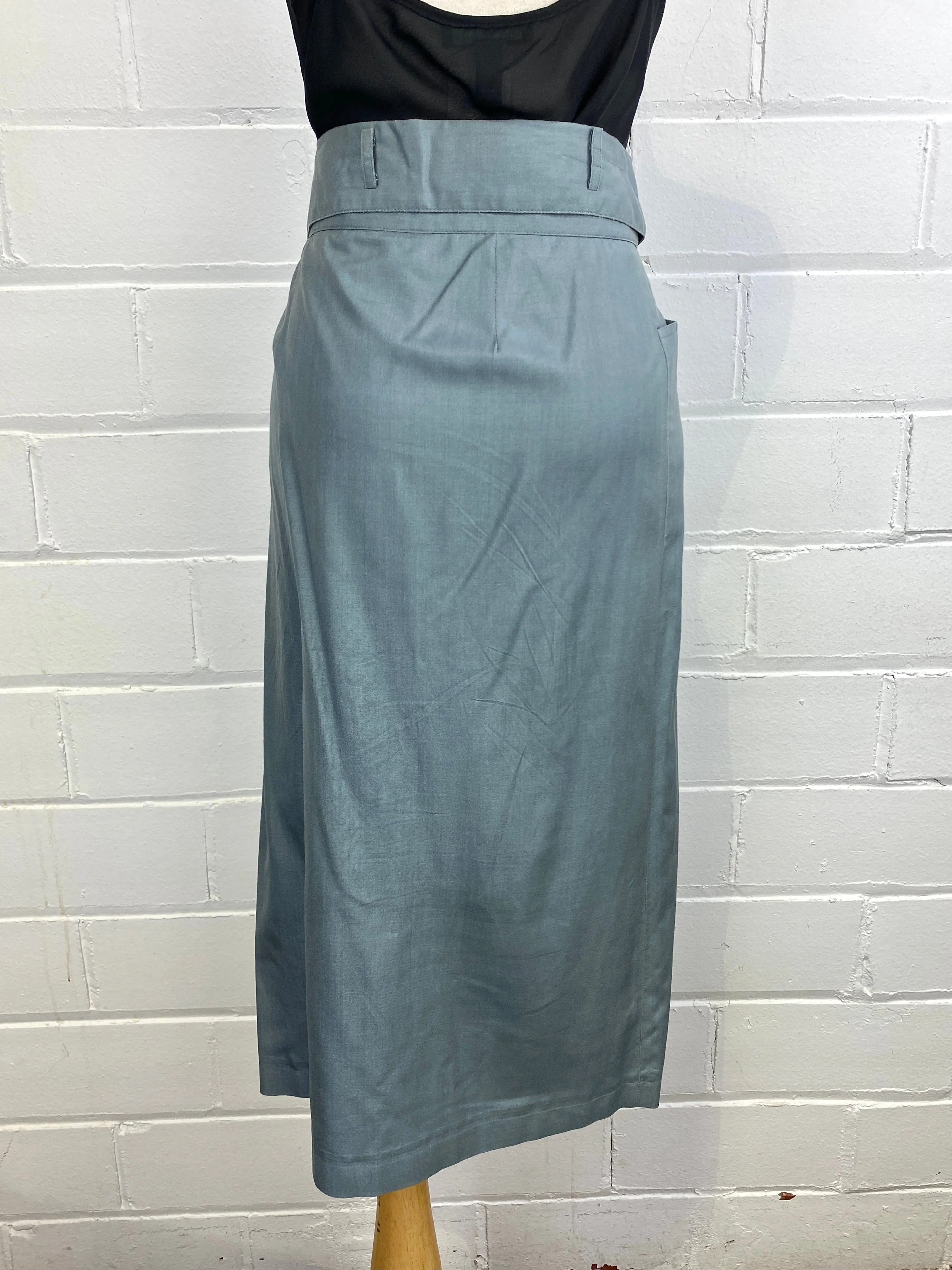 Vintage 1980s Kenzo Sea Foam Green Silk Midi-Skirt, W32"