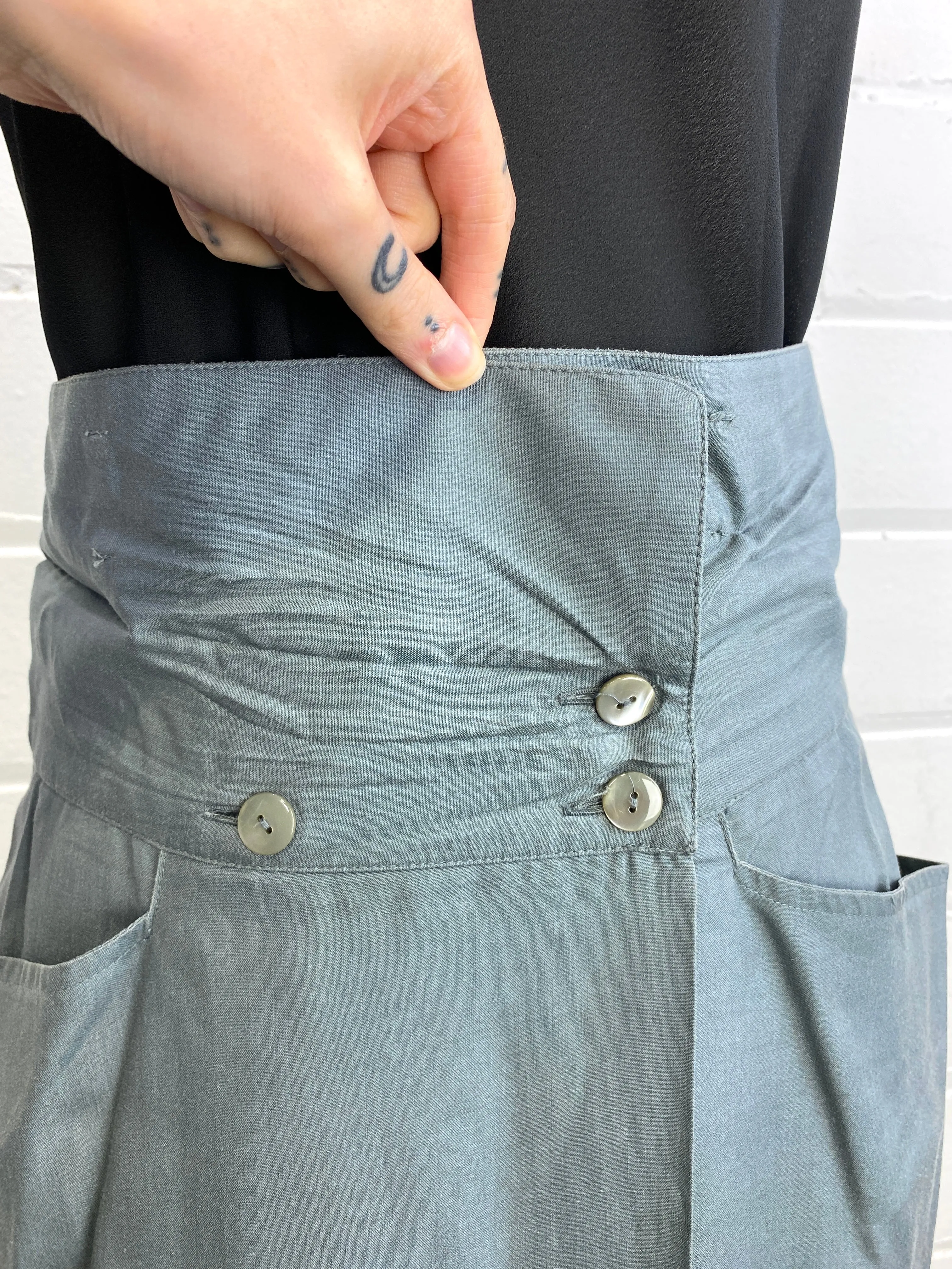 Vintage 1980s Kenzo Sea Foam Green Silk Midi-Skirt, W32"