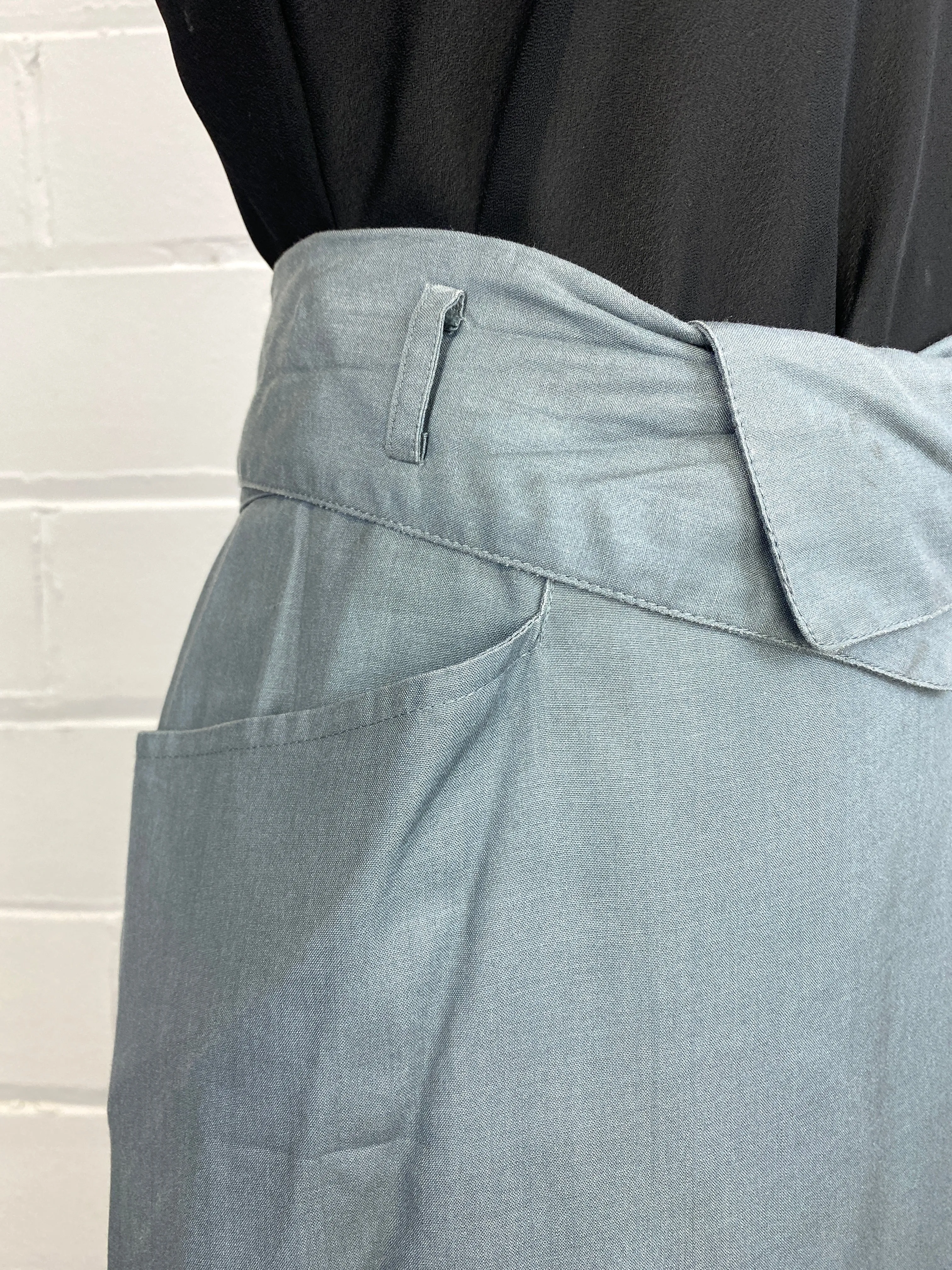 Vintage 1980s Kenzo Sea Foam Green Silk Midi-Skirt, W32"