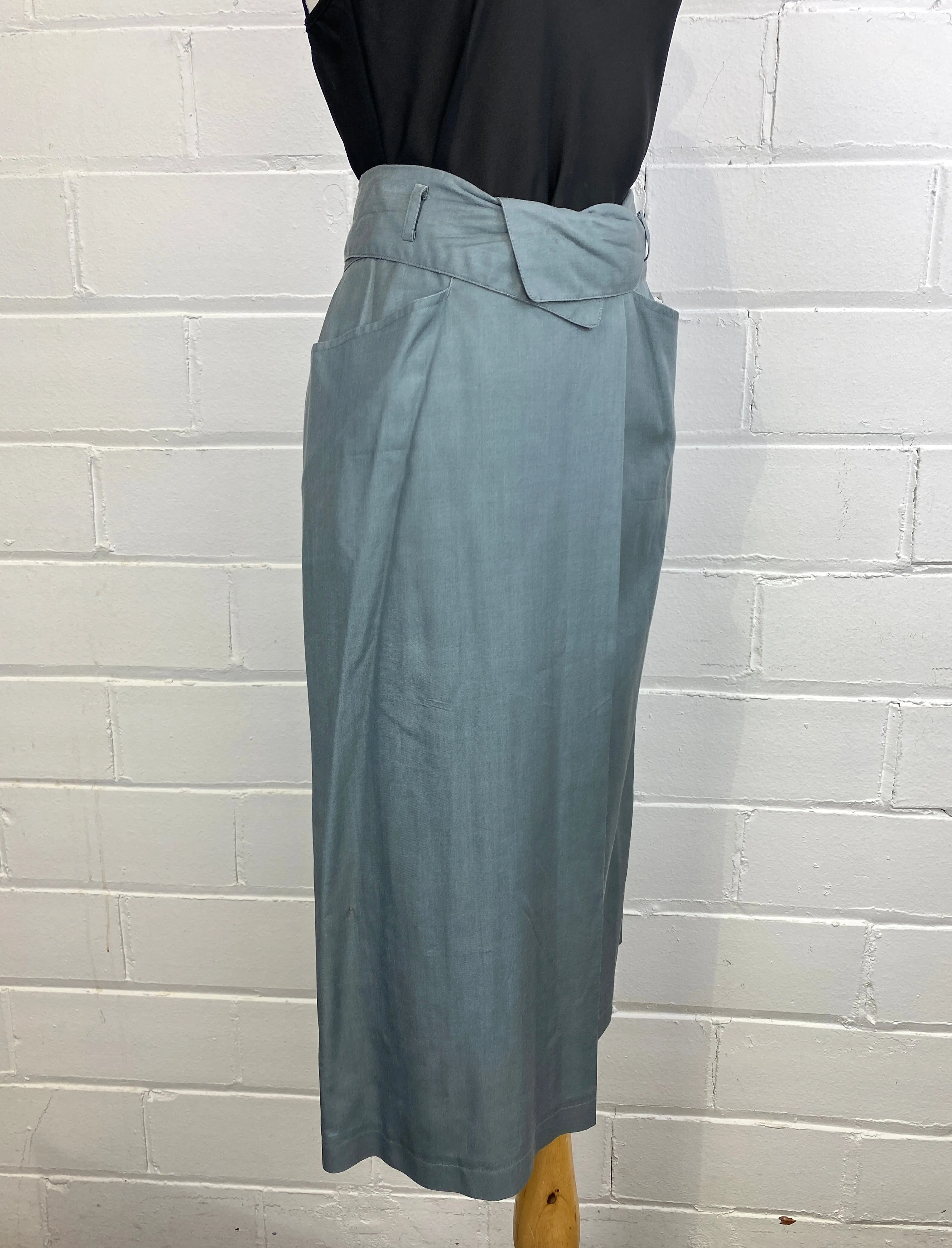 Vintage 1980s Kenzo Sea Foam Green Silk Midi-Skirt, W32"