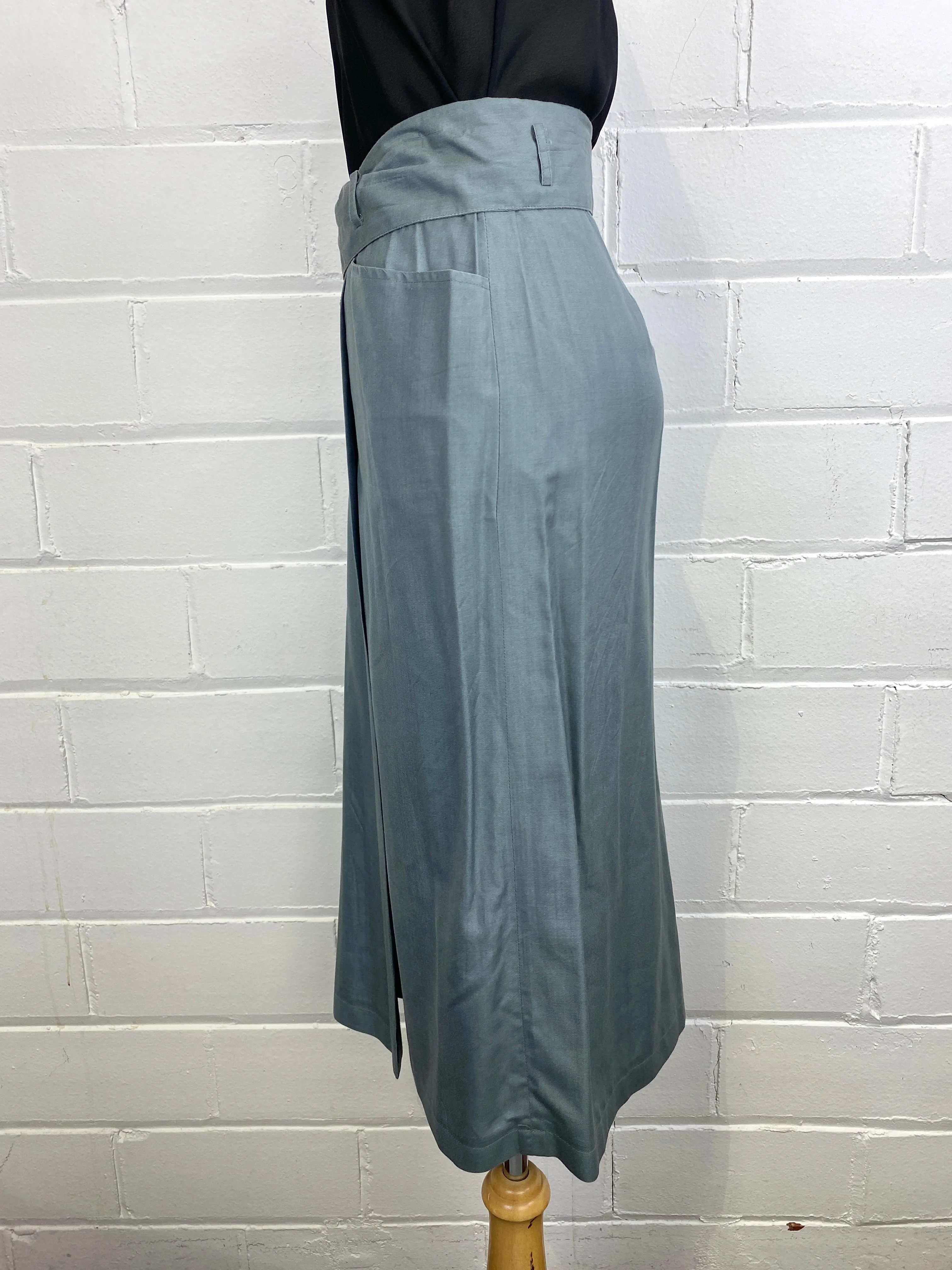 Vintage 1980s Kenzo Sea Foam Green Silk Midi-Skirt, W32"