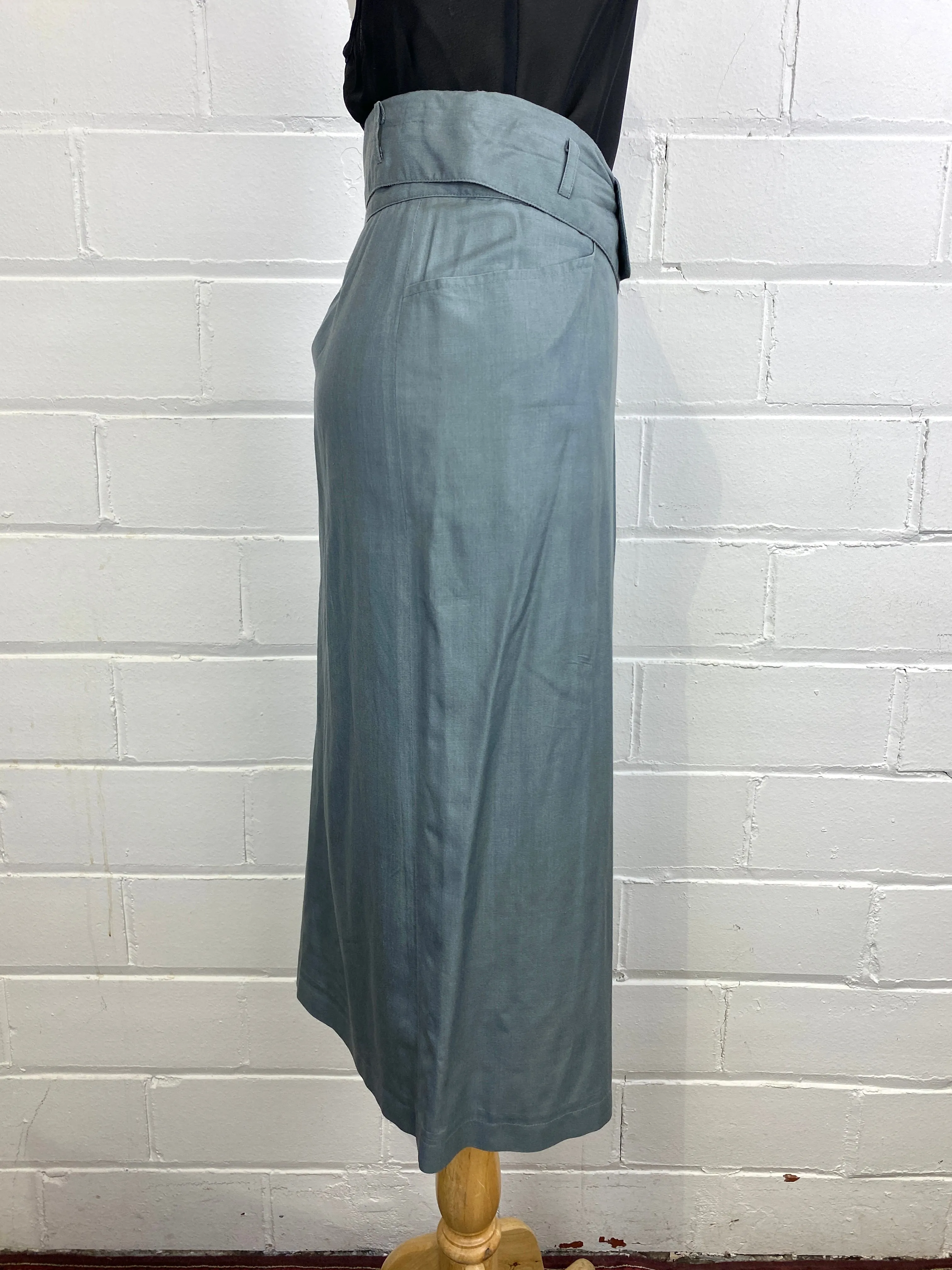Vintage 1980s Kenzo Sea Foam Green Silk Midi-Skirt, W32"
