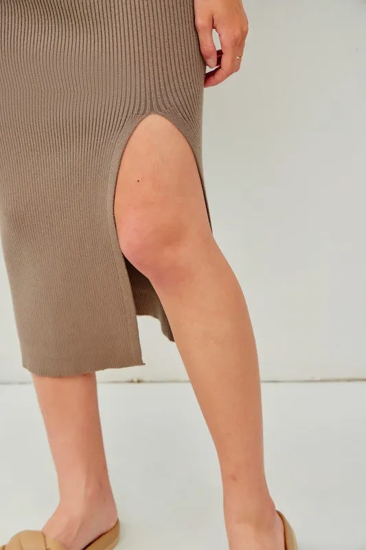 Willow High Waist Rib Knit Midi Skirt Taupe