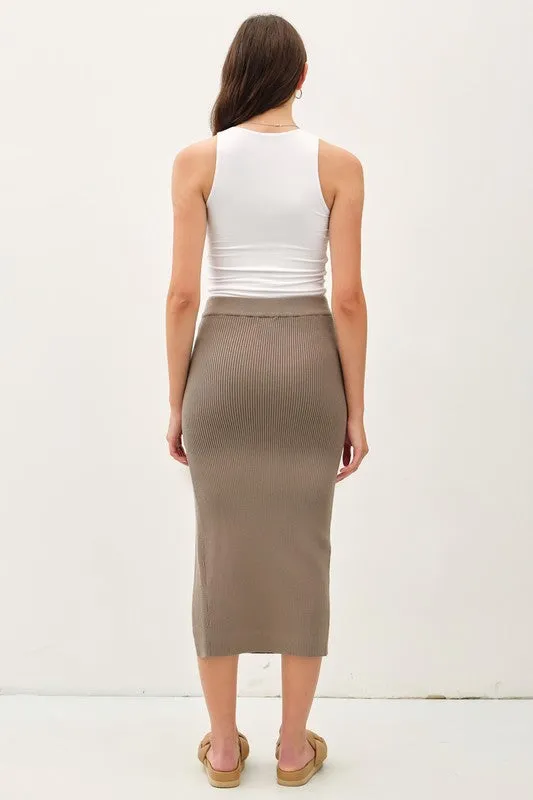 Willow High Waist Rib Knit Midi Skirt Taupe