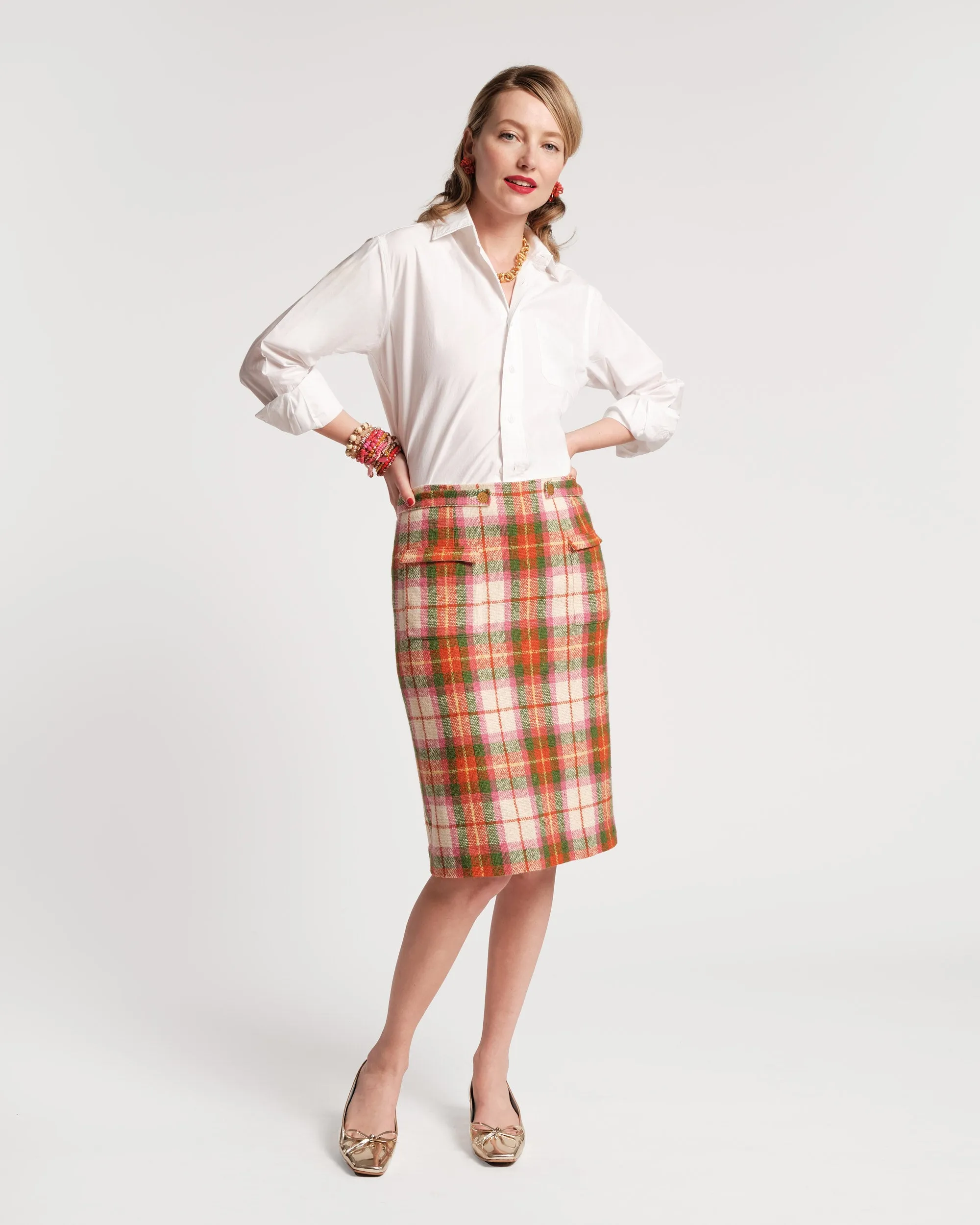 Wool Plaid Pencil Skirt