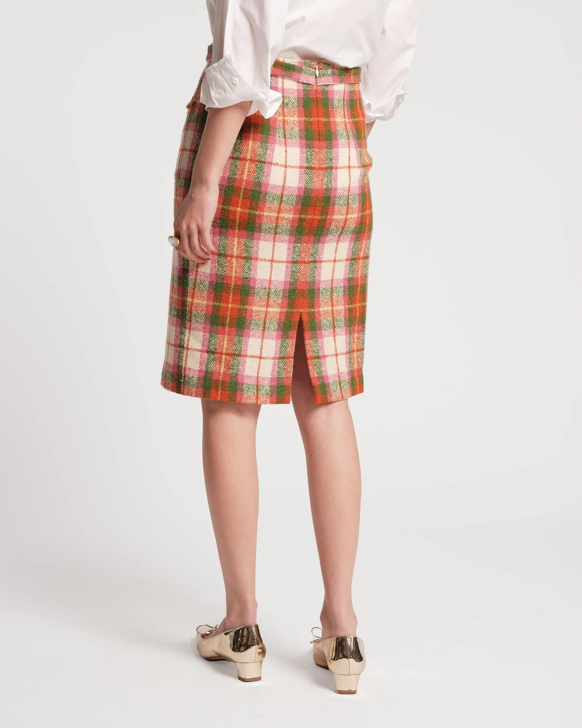 Wool Plaid Pencil Skirt