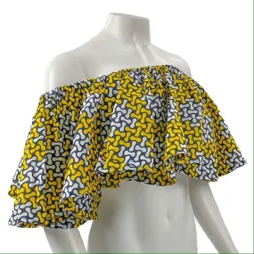 Yellow & White Off-Shoulder Ankara Top